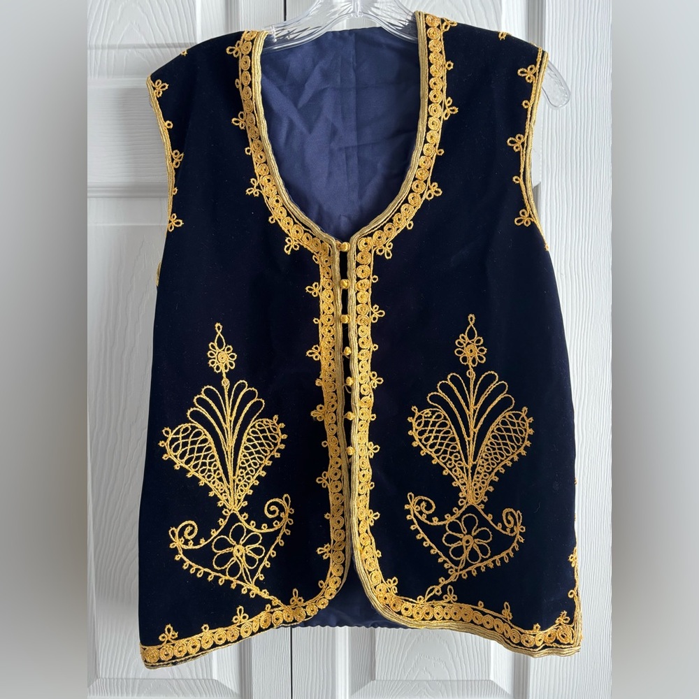Elegant Navy and Gold Embroidered Vest